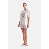 Baskılı Tişört Şort Pijama Takımı, XS, 25WW84116BB_316, Ekru, kadın