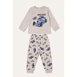 Baskılı Uzun Kollu Pijama Üstü Esnek Belli Uzun Pijama Altı 2'li Pijama Takımı Erkek Bebek