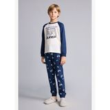 Baskılı Uzun Kollu Pijama Üstü Uzun Pijama Altı 2'li Pijama Takımı Erkek Çocuk