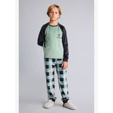 Baskılı Uzun Kollu Üst Ekose Desenli Ekose Kadife Alt 2li Pijama Takımı Erkek Çocuk I2477A826CW