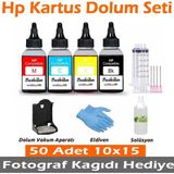 Baskistan Hp Tüm Model Yazıcılar Için Kartuş Dolum Seti (Fotoğraf Kağıdı Hediyeli) - Renkli - Siyah