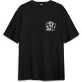 Basklı Oversize T-Shirt Saint Gothic Kutsal Melek Angle Siyah Unisex Tişört - 2XL