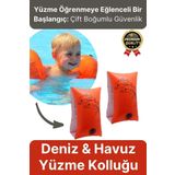 Başlangıç Seviye Çift Boğumlu Baskılı 3-6 Yaş Çocuk Deniz Havuz Yüzme Öğrenme Şişme Kolluğu Turuncu