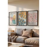 Basquiart Matisse Dekoratif Temalı 3'lü Siyah Çerçeveli Poster, Tablo Seti No:40 Siyah 50 x 70