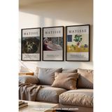 Basquiart Matisse Sanatsal Temalı 3'lü Siyah Çerçeveli Poster, Tablo Seti No:13 Siyah 50 x 70