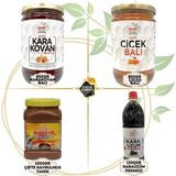 Baştan Yöresel 850 gr Çiçek Balı + 850 gr Karakovan Balı + 1 kg Tahin + 1.3 kg Kara Üzüm Pekmezi - 4 kg