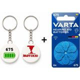 Bastık 3D 675 Numara Işitme Cihazı Pil Kutusu Anahtarlık (1 Paket = 6 Adet Pil Hediye), 1 Adet Anahtarlık (2 Adet Pil Yuvalı)