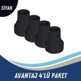 Baston Lastiği Yumuşak Kaymaz Taban Baston Asa Ucu Yüksek Kalite 4'lü Avantaj Paket Siyah Renk