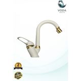 Baston Lavabo Bataryası – Beyaz Gold, Perlatör Başlıklı, Modern ve Şık Tasarım - Beyaz - Altın