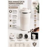 BATBAT BEYAZ Çift Katman El Yakmaz 380 Ml Küçük Paslanmaz Çelik Sızdırmaz Araç Içi Bardak Termos Kupa Çay Termosu Kaydırmaz Lastikli Kahve Kupası MUG