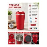 BATBAT KIRMIZI 380 Ml Çift Katman El Yakmaz Küçük Paslanmaz Çelik Sızdırmaz Araç Içi Bardak Termos Kupa Çay Termosu Kaydırmaz Lastikli Kahve Kupası MUG