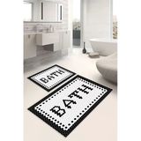 Bath Yazılı Dijital Baskılı Kaymaz Yıkanabilir 2Li Banyo Paspası Siyah