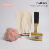 Bathiva 4'lü %100 Floş Ipek Banyo Kese Peeling Eldiveni, Doğal Bıttım Sabunu, Top Lif, Topuk Törpüsü