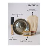 bathiva 4’lü Hamam Seti %100 Floş İpek Beyaz Banyo Kesesi, Hamam Tası, Kükürt Sabunu, Topuk Törpüsü