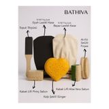 bathiva Love Banyo Kese Seti Floş İpek Siyah Beyaz Lastikli Kese At Kılı Fırça ve Kabak Lifli Sabun