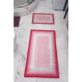 Bathroom Desenli Eko Banyo Paspası, Kaymaz Taban, Makinada Yıkanabilir, Dijital Baskı 2'li Set - Pembe