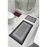 Bathroom Desenli Eko Banyo Paspası, Kaymaz Taban, Makinada Yıkanabilir, Dijital Baskı 2'li Set - Siyah - Gri