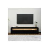 Batı Led Işıklı 2 Kapaklı Tv Sehpası – 150 Cm – Minimal Tasarım Siyah