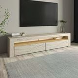 Batı LED Işıklı 2 Kapaklı TV Sehpası – 150 cm – Minimal Tasarım, Traverten