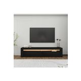 Batı Led Işıklı, 2 Kapaklı Tv Ünitesi, Tv Sehpası Ahşap Siyah