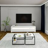 Batı Led Işıklı Tv Sehpası Ve Modern İkili Orta Sehpa Set Beyaz
