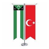Batı Trakya Türkleri Bayrağı ve Türkiye - Kırlangıç - Saten T direk 2li Masa Bayrağı