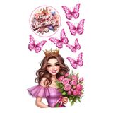 BatıDoğu Yenilebilir Şekerli Kağıt Baskısı Cupcake ve Pasta Resim Baskı Kelebek ve Kız Temalı 68