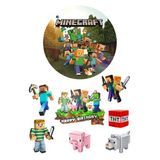 BatıDoğu Yenilebilir Yuvarlak Pasta ve Figür Resim Baskısı Şekerli Kağıt Minecraft Temalı 36