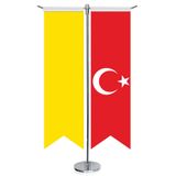Batıhun Bayrağı - 17 Eski Türk Devletleri ve Türkiye - Kırlangıç - Saten T direk 2li Masa Bayrağı