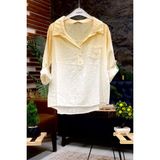 Batik Desen Yakalı Yarım Düğmeli Gömlek - Somon - L - XL