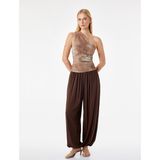 Batik Desenli Drapeli Tül Slim Fit Tek Omuz Bluz