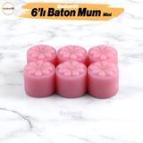 Baton Mum Mini 6'lı Pembe Silindir Dekoratif Mumu Kandil Fitilli Mumlar Şamdan Kokusuz - 1 Adet