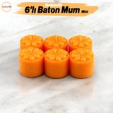 Baton Mum Mini 6'lı Turuncu Silindir Dekoratif Mumu Kandil Hediyelik Fitilli Mumlar Şamdan Kokusuz