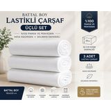 Battal Boy Lastikli Penye Çarşaf 180X200 3'lü Avantaj Paketi Beyaz Yatağı Komple Sarar Çift Kişilik Çarşaf - 200x200