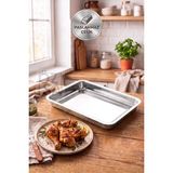 Battal Gastro Paslanmaz Çelik Dikdörtgen Fırın Tepsisi 38 x 25 cm Meze Küveti - Gümüş