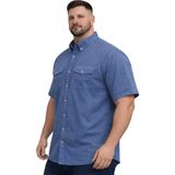 Battal Moda Battalmoda Erkek Büyük Beden İndigo Çift Cepli Kısa Kollu Gömlek 3xl-4xl-5xl-6xl-7xl-8xl