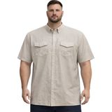 Battal Moda Büyük Beden Erkek Çift Cepli Kısa Kollu Gömlek %100 Pamuk Bej 3XL-8XL - 5XL