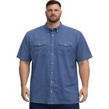 Battal Moda Büyük Beden Erkek Çift Cepli Kısa Kollu Gömlek %100 Pamuk İndigo 3XL-8XL