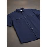 Battal Moda Büyük Beden Erkek Çift Cepli Kısa Kollu Gömlek %100 Pamuk Lacivert 3XL-8XL - 6XL