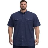 Battal Moda Büyük Beden Erkek Çift Cepli Kısa Kollu Gömlek %100 Pamuk Lacivert 3XL-8XL