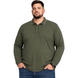 Battal Moda Erkek Büyük Beden Haki %100 Pamuk Şeritli Polo Yaka Tişört 5xl-6xl-7xl-8xl