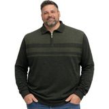 Battal Moda Erkek Büyük Beden Haki Polo Yaka Çizgili Fermuarlı Triko Kazak 3xl-4xl-5xl-6xl