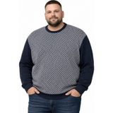 Battal Moda Erkek Büyük Beden Lacivert Bisiklet Yaka Motif Triko Kazak 3xl-4xl-5xl-6xl