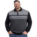 Battal Moda Erkek Büyük Beden Siyah Polo Yaka Çizgili Fermuarlı Triko Kazak 3xl-4xl-5xl-6xl