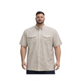 BattalModa Erkek Büyük Beden Bej Çift Cepli Kısa Kollu Gömlek 3XL-4XL-5XL-6XL-7XL-8XL