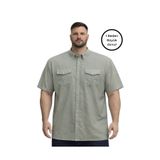 BattalModa Erkek Büyük Beden Haki Çift Cepli Kısa Kollu Gömlek 3XL-4XL-5XL-6XL-7XL-8XL