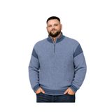 BattalModa Erkek Büyük Beden Havacı Hattush Fermuarlı Dik Yaka Desenli Triko Kazak 3XL-4XL-5XL-6XL