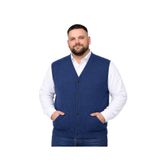 BattalModa Erkek Büyük Beden İndigo Cepli Triko Yelek 3XL-4XL-5XL-6XL