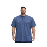 BattalModa Erkek Büyük Beden İndigo Çift Cepli Kısa Kollu Gömlek 3XL-4XL-5XL-6XL-7XL-8XL