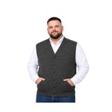 BattalModa Erkek Büyük Beden Koyu Vizon Cepli Triko Yelek 3XL-4XL-5XL-6XL